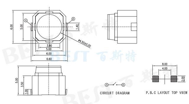 6*6硅胶按键轻触开关图纸